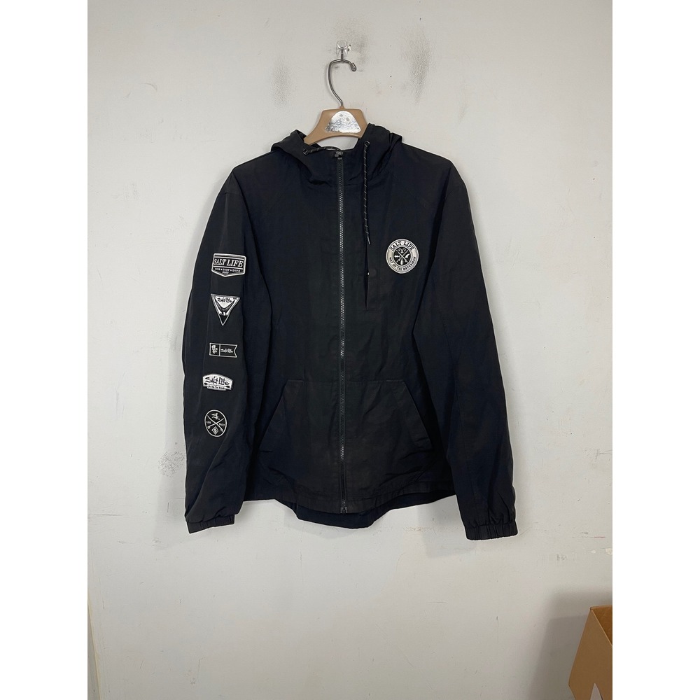 Salt Life Rogue Mens Live Salty Hooded Windbreaker Jacket Black Large Full Zip